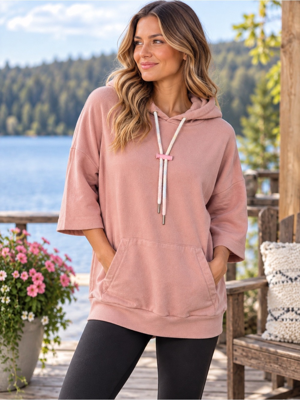 333) Everyday Sunday Dusty Rose Oversized Short Sleeve Hoodie Pullover